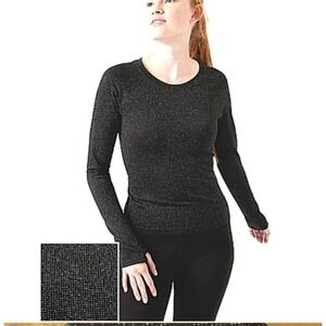 Athleta Speedlight Glow Top Black Metallic Athletic Womens Long Sleeve Medium